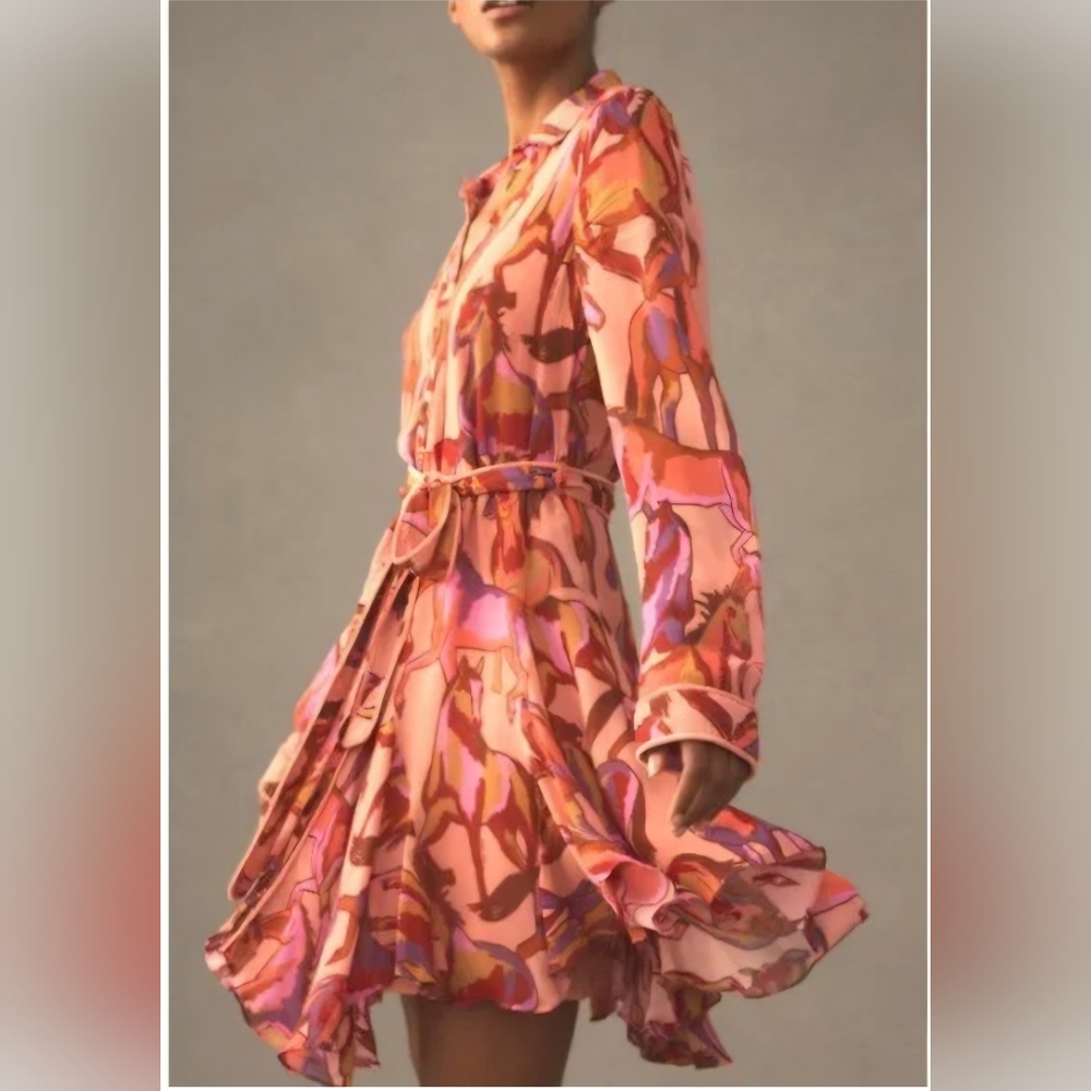NWT Anthropologie Farm Rio Wild Horses Long-Sleeve Mini Dress